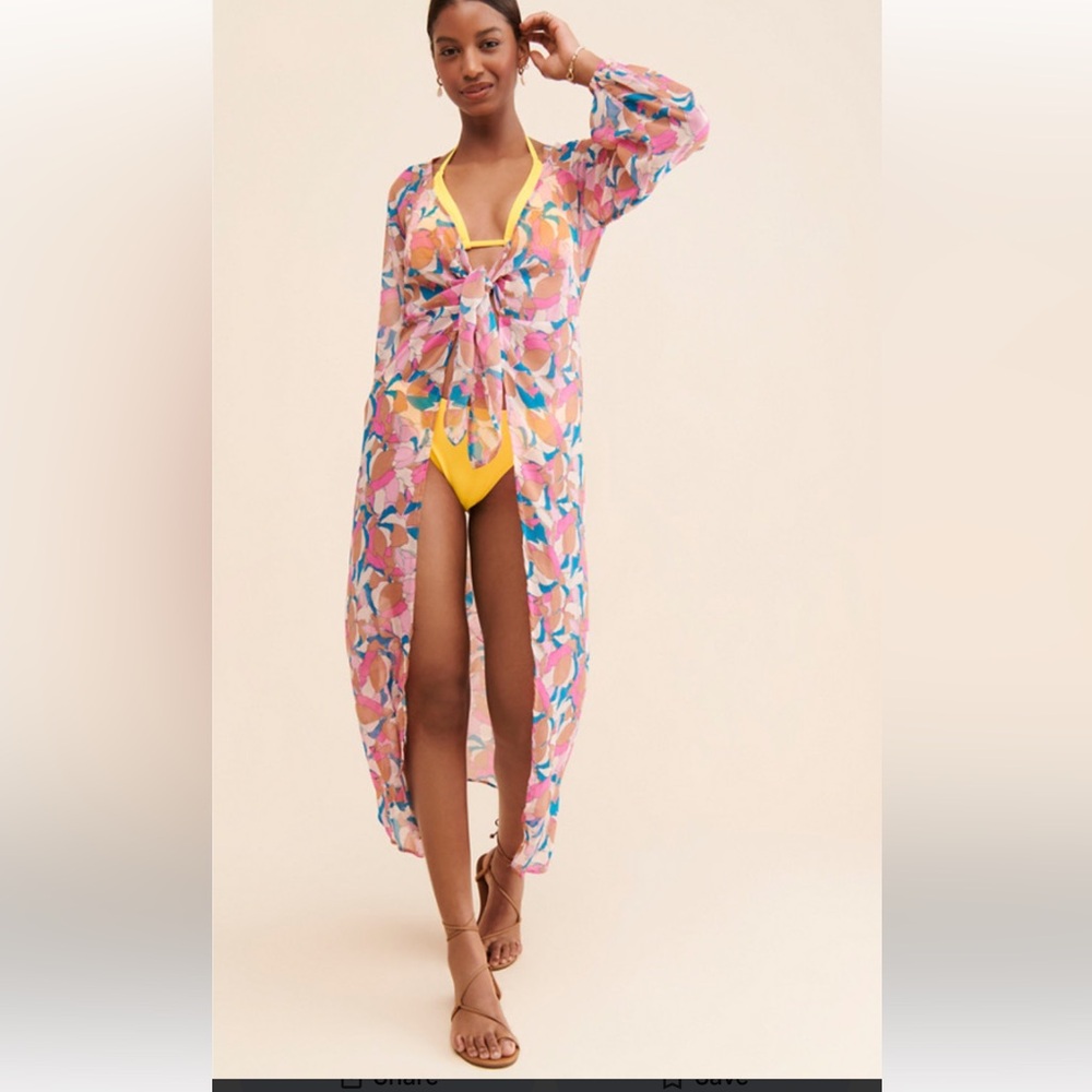 l*space Pink Multicolor Floral Sheer Tie-Front Swim Coverup